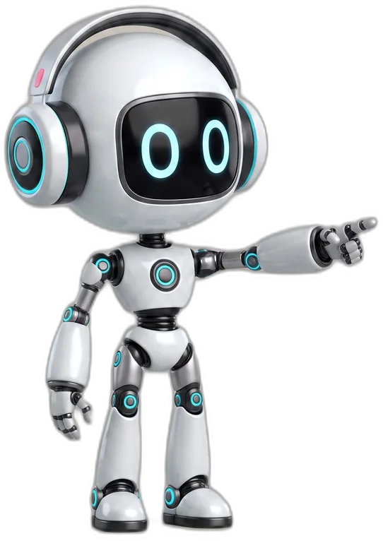 The Digital Doppelgänger robot guide points to one side.