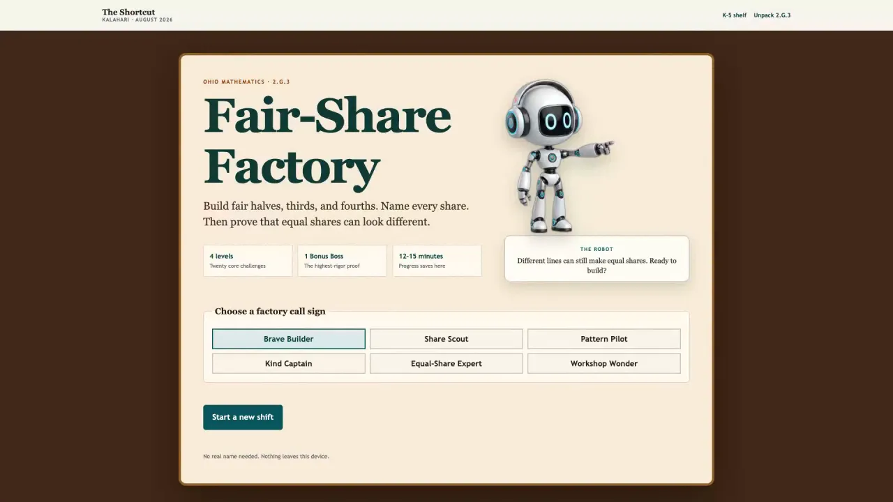 Poster for The Fair-Share Factory teacher demonstration.