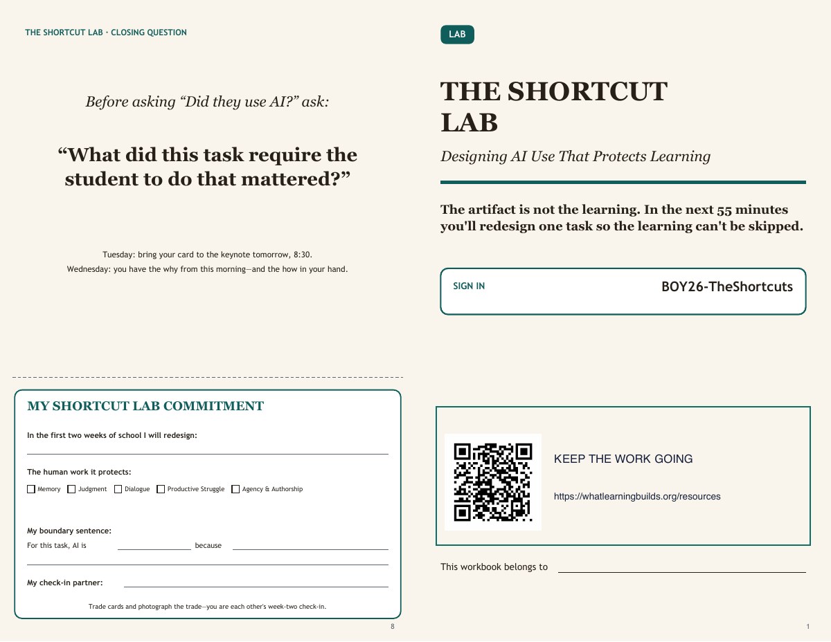 First-page preview of the imposed Shortcut Lab workbook booklet.