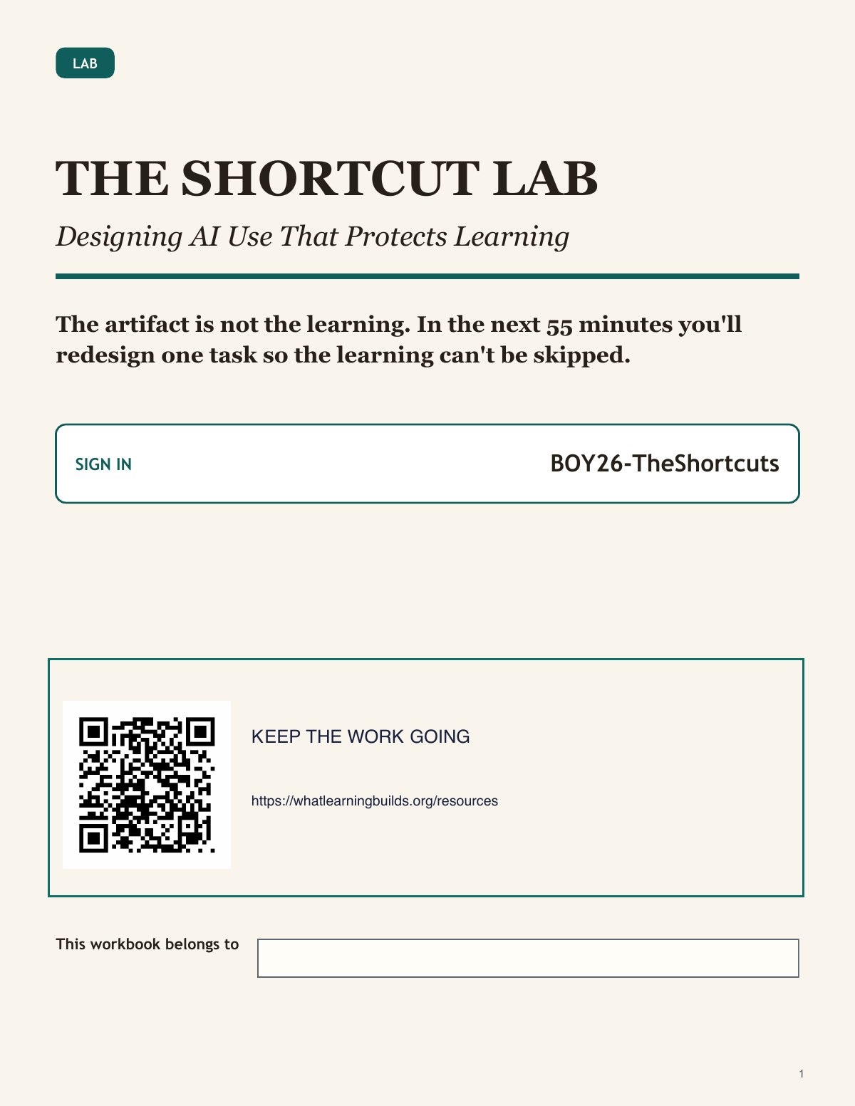 First-page preview of the fillable Shortcut Lab workbook.