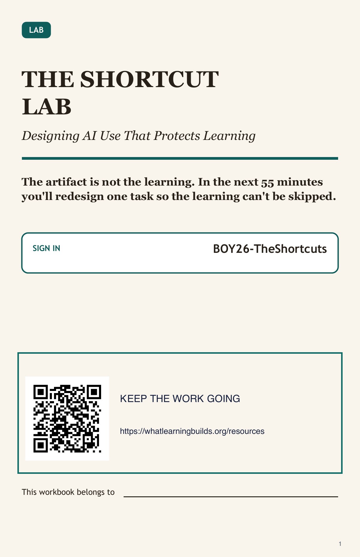 First-page preview of the sequential Shortcut Lab print workbook.