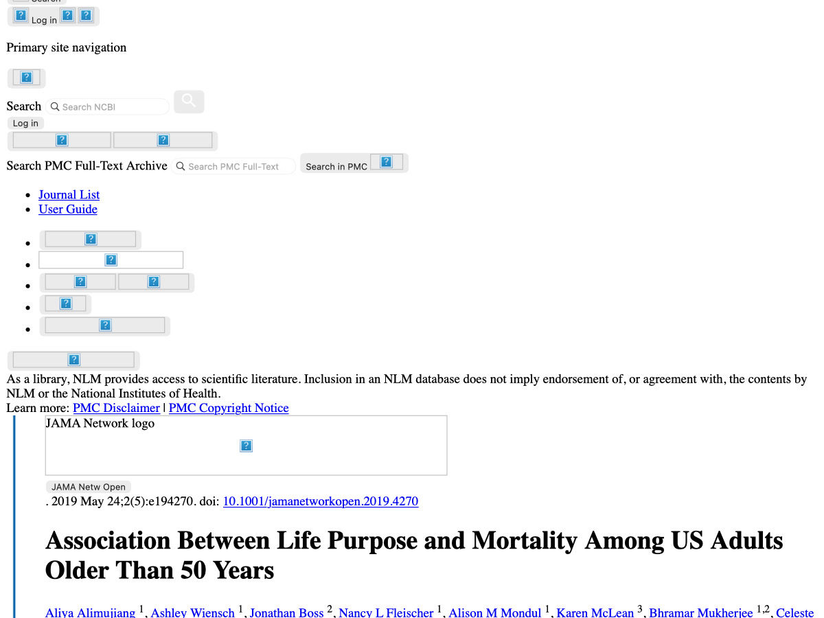 Official JAMA Network Open article image for the study of life purpose and mortality.