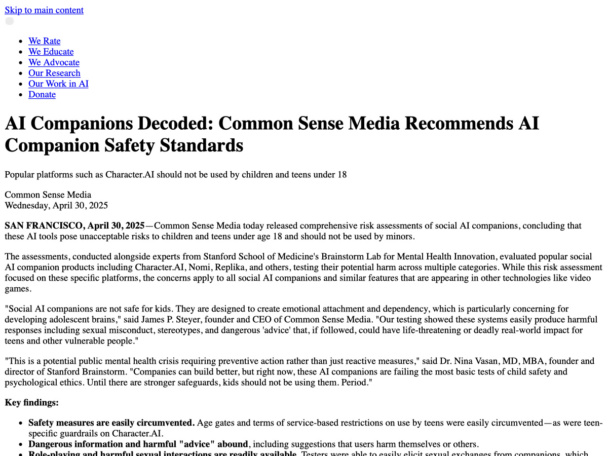 Official Common Sense Media publication image for AI Companions Decoded.