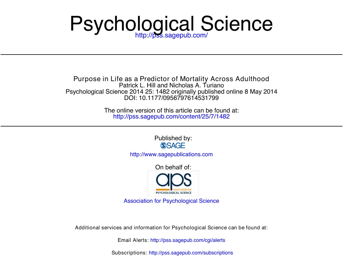 Official Psychological Science issue image for the study of purpose and mortality.