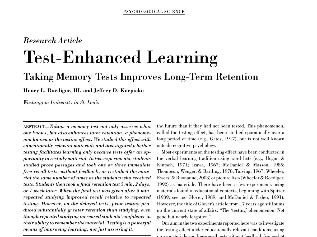 First page of the author-hosted final article on test-enhanced learning and delayed retention.