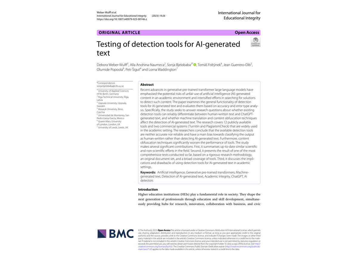 Official White Rose repository record for the AI-text detector evaluation.